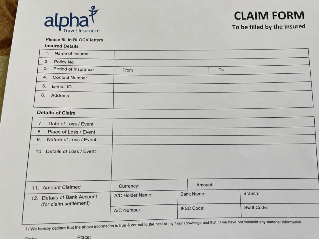 Alpha travel insurance claim